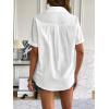 imageZeagoo Women Linen Button Down Shirt Rolled Cuffed Short Sleeve Blouse Ladies Summer Casual V Neck Beach Cotton TopsAawhite