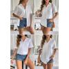 imageZeagoo Women Linen Button Down Shirt Rolled Cuffed Short Sleeve Blouse Ladies Summer Casual V Neck Beach Cotton TopsAawhite