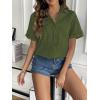 imageZeagoo Women Linen Button Down Shirt Rolled Cuffed Short Sleeve Blouse Ladies Summer Casual V Neck Beach Cotton TopsArmy Green