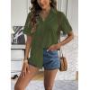 imageZeagoo Women Linen Button Down Shirt Rolled Cuffed Short Sleeve Blouse Ladies Summer Casual V Neck Beach Cotton TopsArmy Green