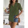 imageZeagoo Women Linen Button Down Shirt Rolled Cuffed Short Sleeve Blouse Ladies Summer Casual V Neck Beach Cotton TopsArmy Green