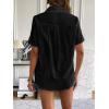 imageZeagoo Women Linen Button Down Shirt Rolled Cuffed Short Sleeve Blouse Ladies Summer Casual V Neck Beach Cotton TopsBblack
