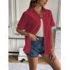 imageZeagoo Women Linen Button Down Shirt Rolled Cuffed Short Sleeve Blouse Ladies Summer Casual V Neck Beach Cotton TopsBordeaux Red