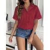 imageZeagoo Women Linen Button Down Shirt Rolled Cuffed Short Sleeve Blouse Ladies Summer Casual V Neck Beach Cotton TopsBordeaux Red