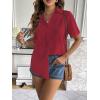 imageZeagoo Women Linen Button Down Shirt Rolled Cuffed Short Sleeve Blouse Ladies Summer Casual V Neck Beach Cotton TopsBordeaux Red