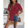 imageZeagoo Women Linen Button Down Shirt Rolled Cuffed Short Sleeve Blouse Ladies Summer Casual V Neck Beach Cotton TopsBordeaux Red