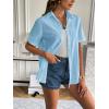imageZeagoo Women Linen Button Down Shirt Rolled Cuffed Short Sleeve Blouse Ladies Summer Casual V Neck Beach Cotton TopsCsea Blue