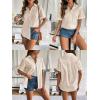 imageZeagoo Women Linen Button Down Shirt Rolled Cuffed Short Sleeve Blouse Ladies Summer Casual V Neck Beach Cotton TopsDlight Khaki