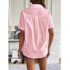 imageZeagoo Women Linen Button Down Shirt Rolled Cuffed Short Sleeve Blouse Ladies Summer Casual V Neck Beach Cotton TopsEsoft Pink