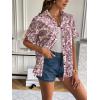 imageZeagoo Women Linen Button Down Shirt Rolled Cuffed Short Sleeve Blouse Ladies Summer Casual V Neck Beach Cotton TopsFfolksy Paisley Pink