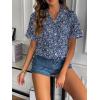 imageZeagoo Women Linen Button Down Shirt Rolled Cuffed Short Sleeve Blouse Ladies Summer Casual V Neck Beach Cotton TopsFloral Blue