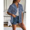 imageZeagoo Women Linen Button Down Shirt Rolled Cuffed Short Sleeve Blouse Ladies Summer Casual V Neck Beach Cotton TopsFloral Blue