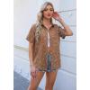 imageZeagoo Women Linen Button Down Shirt Rolled Cuffed Short Sleeve Blouse Ladies Summer Casual V Neck Beach Cotton TopsFloral Brown