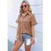 imageZeagoo Women Linen Button Down Shirt Rolled Cuffed Short Sleeve Blouse Ladies Summer Casual V Neck Beach Cotton TopsFloral Brown