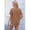 imageZeagoo Women Linen Button Down Shirt Rolled Cuffed Short Sleeve Blouse Ladies Summer Casual V Neck Beach Cotton TopsFloral Brown