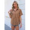 imageZeagoo Women Linen Button Down Shirt Rolled Cuffed Short Sleeve Blouse Ladies Summer Casual V Neck Beach Cotton TopsFloral Brown