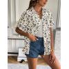 imageZeagoo Women Linen Button Down Shirt Rolled Cuffed Short Sleeve Blouse Ladies Summer Casual V Neck Beach Cotton TopsFloral Cream