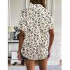 imageZeagoo Women Linen Button Down Shirt Rolled Cuffed Short Sleeve Blouse Ladies Summer Casual V Neck Beach Cotton TopsFloral Cream