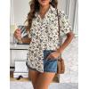 imageZeagoo Women Linen Button Down Shirt Rolled Cuffed Short Sleeve Blouse Ladies Summer Casual V Neck Beach Cotton TopsFloral Cream