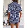 imageZeagoo Women Linen Button Down Shirt Rolled Cuffed Short Sleeve Blouse Ladies Summer Casual V Neck Beach Cotton TopsGtropical Navy