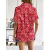 imageZeagoo Women Linen Button Down Shirt Rolled Cuffed Short Sleeve Blouse Ladies Summer Casual V Neck Beach Cotton TopsHboho Floral Red