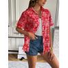 imageZeagoo Women Linen Button Down Shirt Rolled Cuffed Short Sleeve Blouse Ladies Summer Casual V Neck Beach Cotton TopsHboho Floral Red
