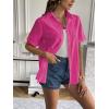 imageZeagoo Women Linen Button Down Shirt Rolled Cuffed Short Sleeve Blouse Ladies Summer Casual V Neck Beach Cotton TopsHot Pink