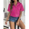 imageZeagoo Women Linen Button Down Shirt Rolled Cuffed Short Sleeve Blouse Ladies Summer Casual V Neck Beach Cotton TopsHot Pink