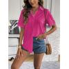 imageZeagoo Women Linen Button Down Shirt Rolled Cuffed Short Sleeve Blouse Ladies Summer Casual V Neck Beach Cotton TopsHot Pink