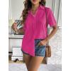 imageZeagoo Women Linen Button Down Shirt Rolled Cuffed Short Sleeve Blouse Ladies Summer Casual V Neck Beach Cotton TopsHot Pink