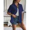 imageZeagoo Women Linen Button Down Shirt Rolled Cuffed Short Sleeve Blouse Ladies Summer Casual V Neck Beach Cotton TopsNavy