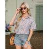 imageZeagoo Women Linen Button Down Shirt Rolled Cuffed Short Sleeve Blouse Ladies Summer Casual V Neck Beach Cotton TopsSummer Floral Red