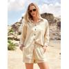 imageZeagoo Womens 2 Piece Lounge Tracksuit Outfit Sets Cotton Linen High Low Shirt and Drawstring Casual Shorts Set01khaki