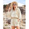 imageZeagoo Womens 2 Piece Lounge Tracksuit Outfit Sets Cotton Linen High Low Shirt and Drawstring Casual Shorts Set01khaki