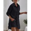 imageZeagoo Womens 2 Piece Lounge Tracksuit Outfit Sets Cotton Linen High Low Shirt and Drawstring Casual Shorts Set04black
