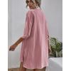 imageZeagoo Womens 2 Piece Lounge Tracksuit Outfit Sets Cotton Linen High Low Shirt and Drawstring Casual Shorts SetDark Pink