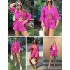 imageZeagoo Womens 2 Piece Lounge Tracksuit Outfit Sets Cotton Linen High Low Shirt and Drawstring Casual Shorts SetRose Red