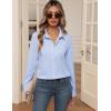 imageZeagoo Womens Button Down Shirt Long Sleeve ClassicFit Dress Shirts Solid Work Office BlouseStriped Blue