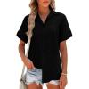 imageZeagoo Women Linen Button Down Shirt Rolled Cuffed Short Sleeve Blouse Ladies Summer Casual V Neck Beach Cotton TopsBblack