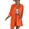 imageZeagoo Womens 2 Piece Lounge Tracksuit Outfit Sets Cotton Linen High Low Shirt and Drawstring Casual Shorts SetOrange