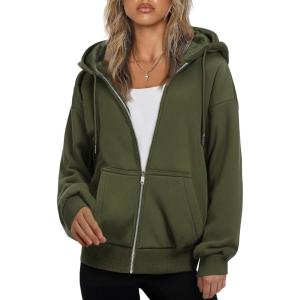 imageZeagoo Essentials Hoodie Zip Up Hoodie 2025 Womens Fashion Oversized Sweatshirt For Women Y2k Hoodie Fleece JacketsArmy Green
