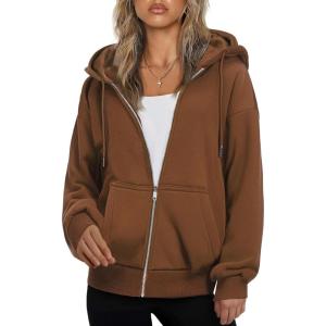 imageZeagoo Essentials Hoodie Zip Up Hoodie 2025 Womens Fashion Oversized Sweatshirt For Women Y2k Hoodie Fleece JacketsBrown