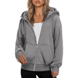 imageZeagoo Essentials Hoodie Zip Up Hoodie 2025 Womens Fashion Oversized Sweatshirt For Women Y2k Hoodie Fleece JacketsDark Grey