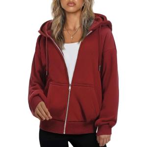 imageZeagoo Essentials Hoodie Zip Up Hoodie 2025 Womens Fashion Oversized Sweatshirt For Women Y2k Hoodie Fleece JacketsRed