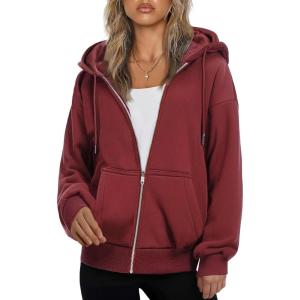 imageZeagoo Essentials Hoodie Zip Up Hoodie 2025 Womens Fashion Oversized Sweatshirt For Women Y2k Hoodie Fleece JacketsWind Red