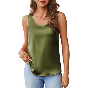 imageZeagoo Silk Satin Tank Tops for Women Scoop Neck Sleeveless Camisole Tops 2025 Summer Basic BlousesArmy Green