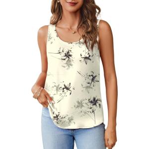 imageZeagoo Silk Satin Tank Tops for Women Scoop Neck Sleeveless Camisole Tops 2025 Summer Basic BlousesBlack Flower