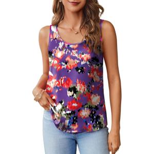 imageZeagoo Silk Satin Tank Tops for Women Scoop Neck Sleeveless Camisole Tops 2025 Summer Basic BlousesPrint  Multicolored