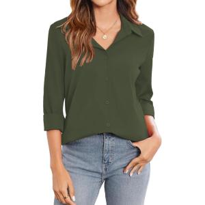 imageZeagoo Womens Button Down Shirt Long Sleeve ClassicFit Dress Shirts Solid Work Office BlouseArmy Green