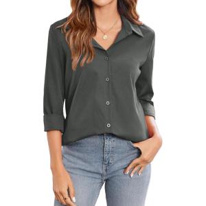 imageZeagoo Womens Button Down Shirt Long Sleeve ClassicFit Dress Shirts Solid Work Office BlouseDark Grey